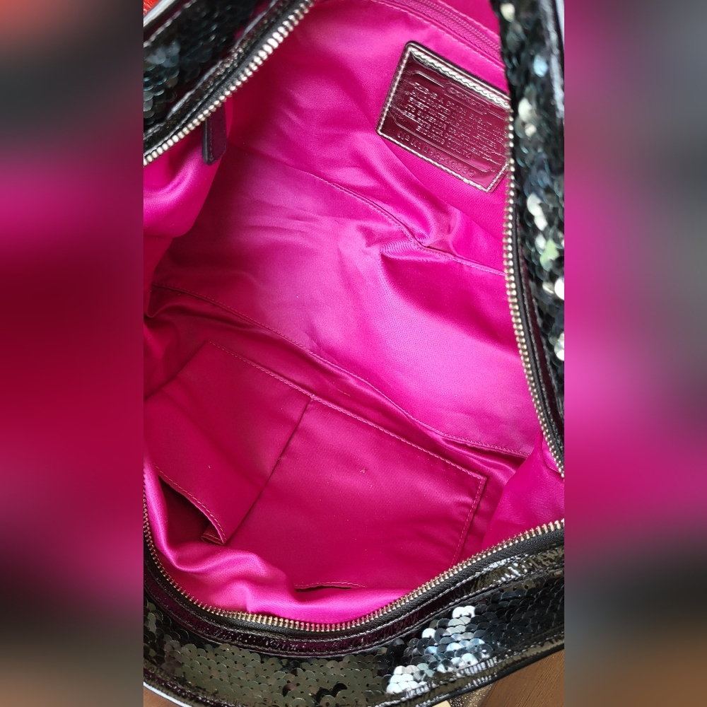 Coach Poppy Rocker Black Sequin Satchel Bag - Picture 4 of 7